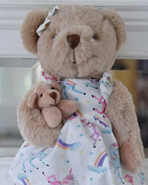 Teddy in Unicorn Print Dress