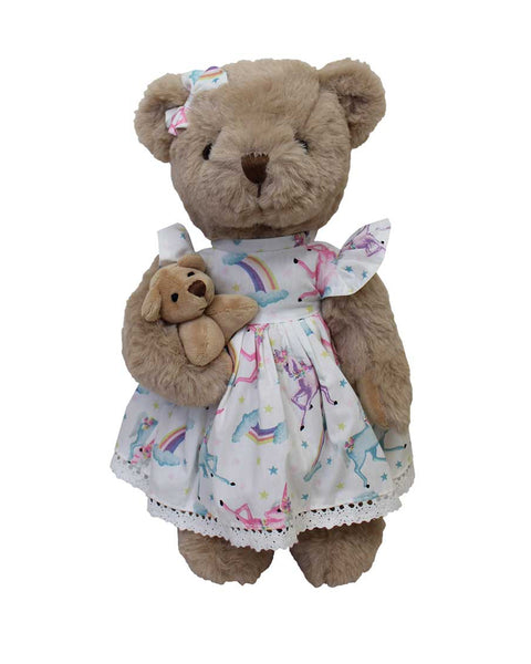 Teddy in Unicorn Print Dress