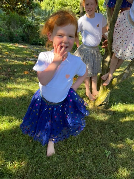 Navy Skirt with multi colour hearts