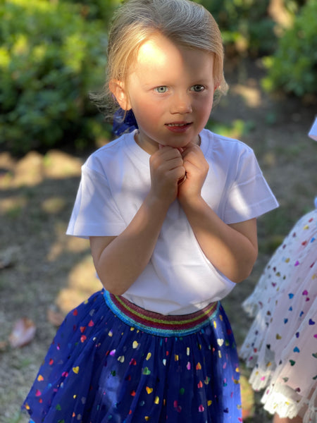 Navy Skirt with multi colour hearts