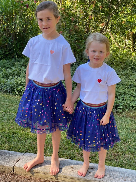 Navy Skirt with multi colour hearts