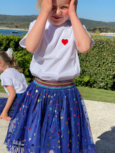 Navy Skirt with multi colour hearts