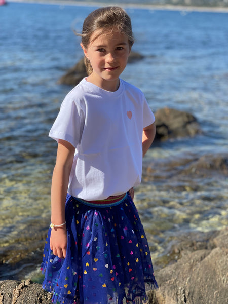 Navy Skirt with multi colour hearts